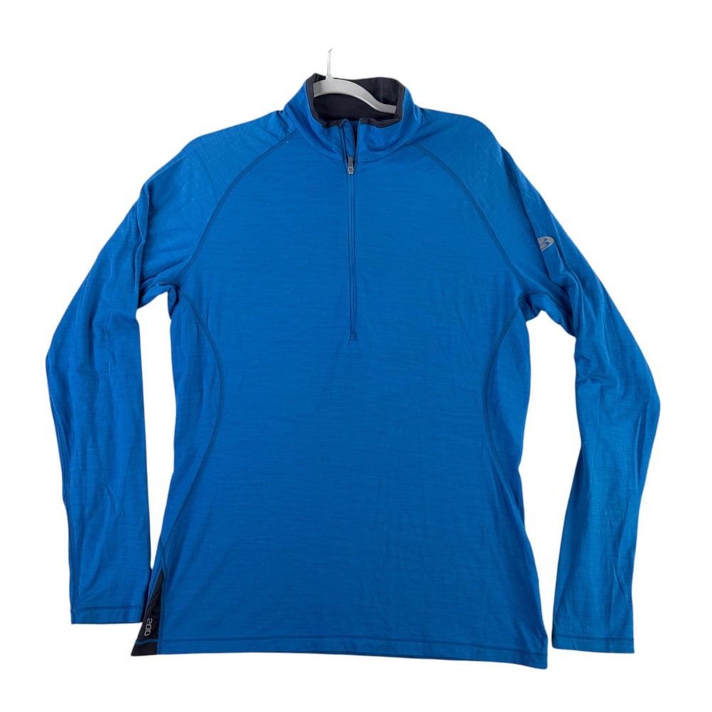 Icebreaker GT 200 Technical Base Layer Men Large Blue Merino Wool Quarter Zip